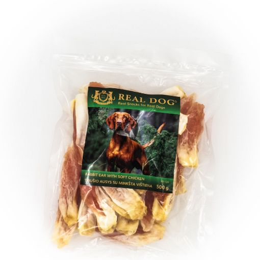 Picture of RD-124 REAL DOG ​​SNACKS Rabbit ears with soft chicken 500g